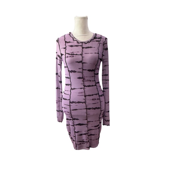 H&M Divided Dresses & Skirts - H&M Divided Purple Black Mesh Tie Dye Lettuce Edge Seam Bodycon Mini Dress Small